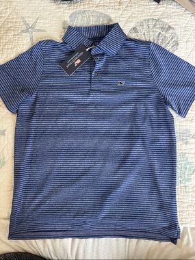 NWT Vineyard Vines Boys Navy and Light Blue Striped Polo size L